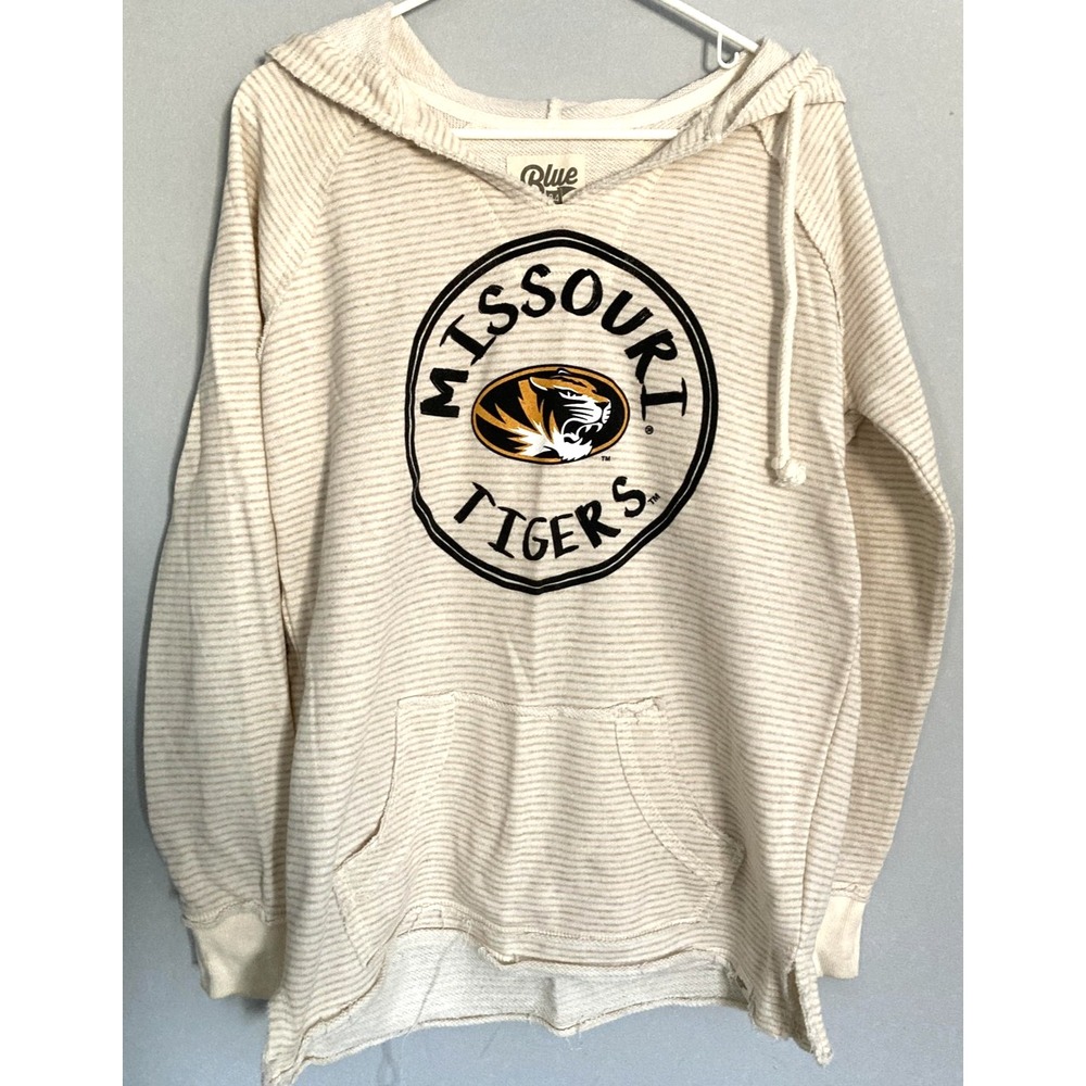 Missouri Tigers Sweatshirt Womens Large White NCAA Football Hoodie Blue 84